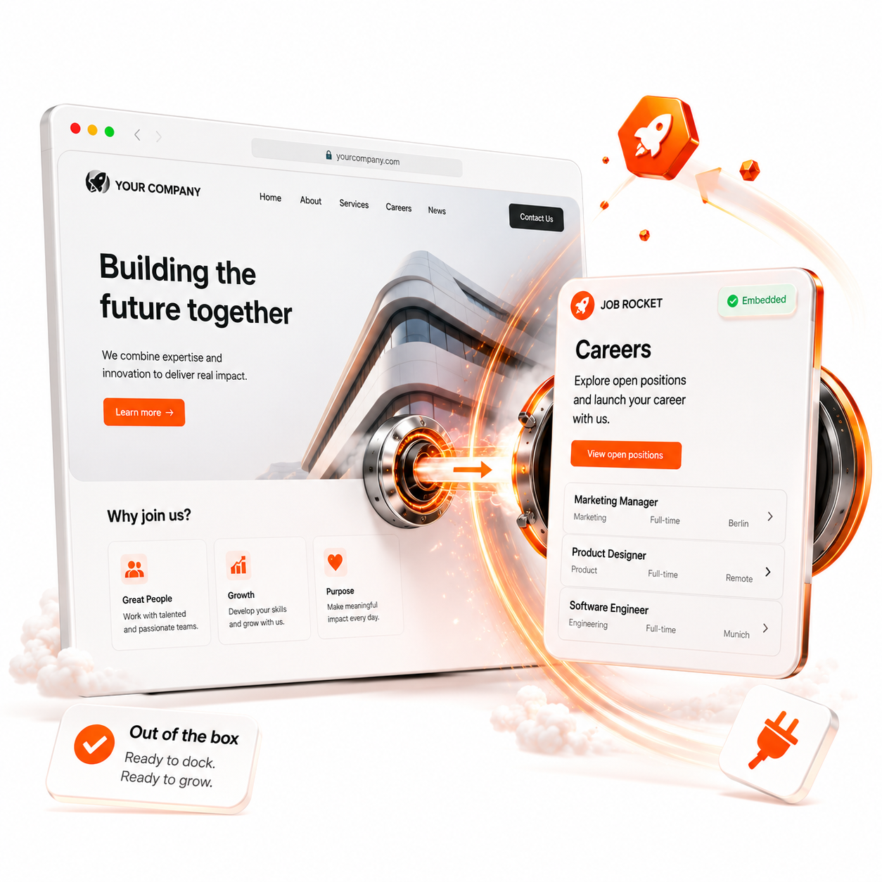 Job Rocket dockt an die bestehende Website an